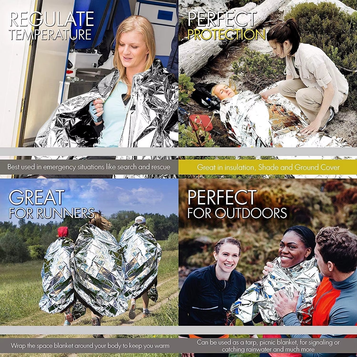 4Pcs Emergency Mylar Thermal Blanket Foil Space Blanket Designed for NASA Body Warmer Outdoor First Aid Camping Hiking Travel