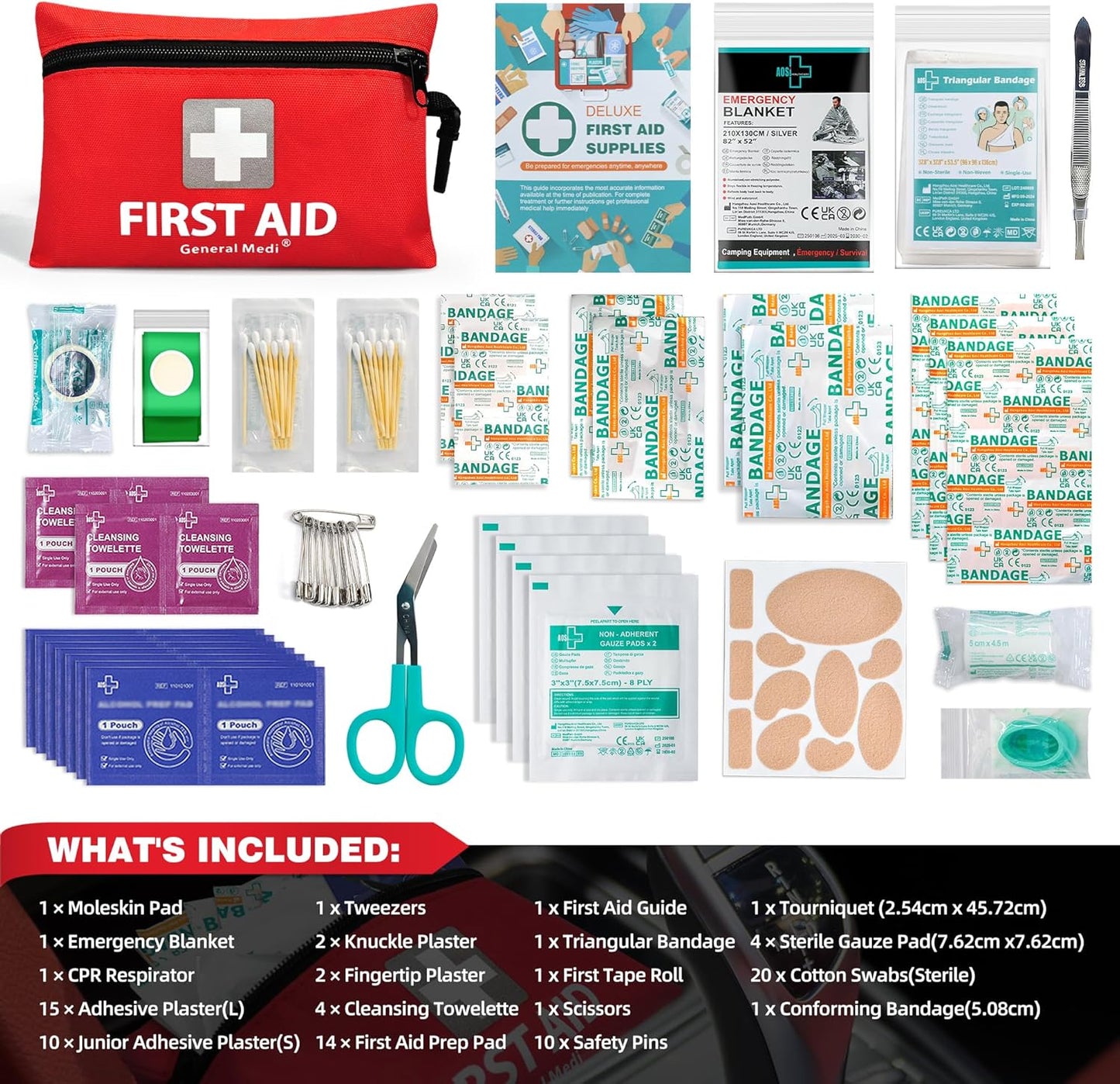 General Medi Mini First Aid Kit, 92 Pieces Small First Aid Kit - Includes Emerge